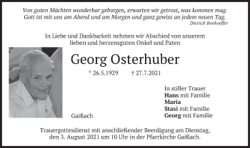 Traueranzeige von Georg Osterhuber von merkurtz