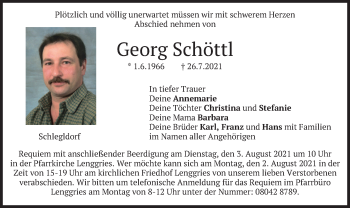 Traueranzeige von Georg Schöttl von merkurtz