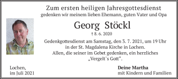 Traueranzeige von Georg Stöckl von merkurtz