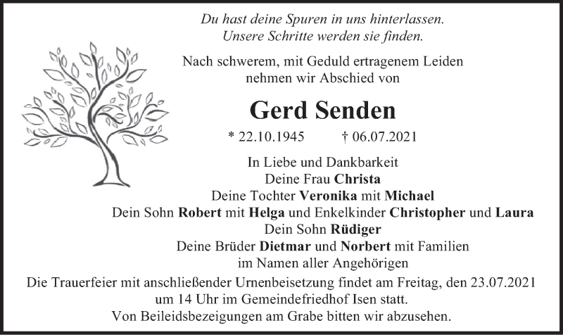  Traueranzeige für Gerd Senden vom 20.07.2021 aus merkurtz