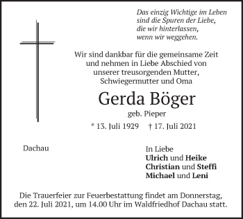 Traueranzeige von Gerda Böger