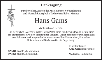 Traueranzeige von Hans Garns von merkurtz