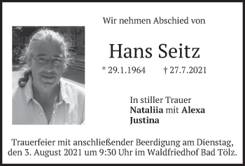 Traueranzeige von Hans Seitz von merkurtz