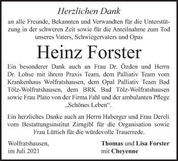 Traueranzeige von Heinz Forster von merkurtz