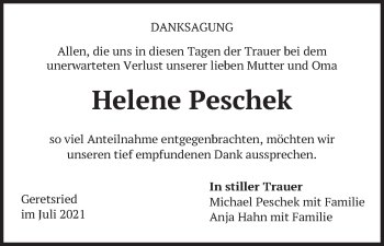 Traueranzeige von Helene Peschek von merkurtz