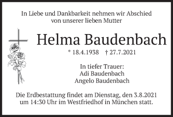 Traueranzeige von Helma Baudenbach von merkurtz