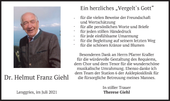 Traueranzeige von Helmut Franz Giehl von merkurtz
