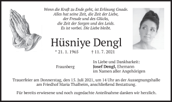 Traueranzeige von Hüsniye Dengl von merkurtz