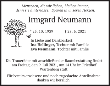 Traueranzeige von Irmgard Neumann von merkurtz