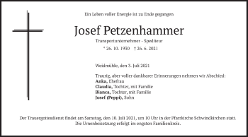 Traueranzeige von Josef Petzenhammer von merkurtz