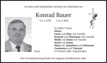 Traueranzeige von Konrad Bauer von merkurtz