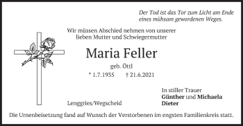 Traueranzeige von Maria Feller von merkurtz