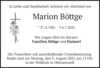 Traueranzeige von Marion Böttge von merkurtz