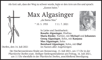Traueranzeige von Max Algasinger von merkurtz