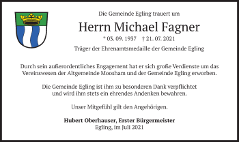 Traueranzeige von Michael Fagner von merkurtz