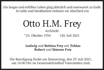 Traueranzeige von Otto H.M. Frey von merkurtz