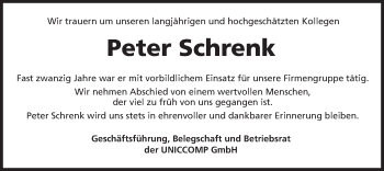 Traueranzeige von Peter Schrenk von merkurtz