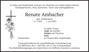 Traueranzeige von Renate Ambacher von merkurtz