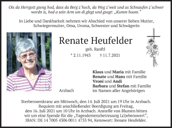 Traueranzeige von Renate Heufelder von merkurtz
