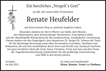 Traueranzeige von Renate Heufelder von merkurtz