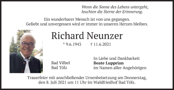 Traueranzeige von Richard Neunzer von merkurtz