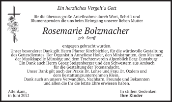 Traueranzeige von Rosemarie Bolzmacher von merkurtz