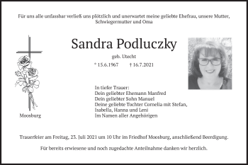 Traueranzeige von Sandra Podluczky von merkurtz