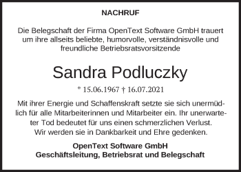 Traueranzeige von Sandra Podluczky von merkurtz