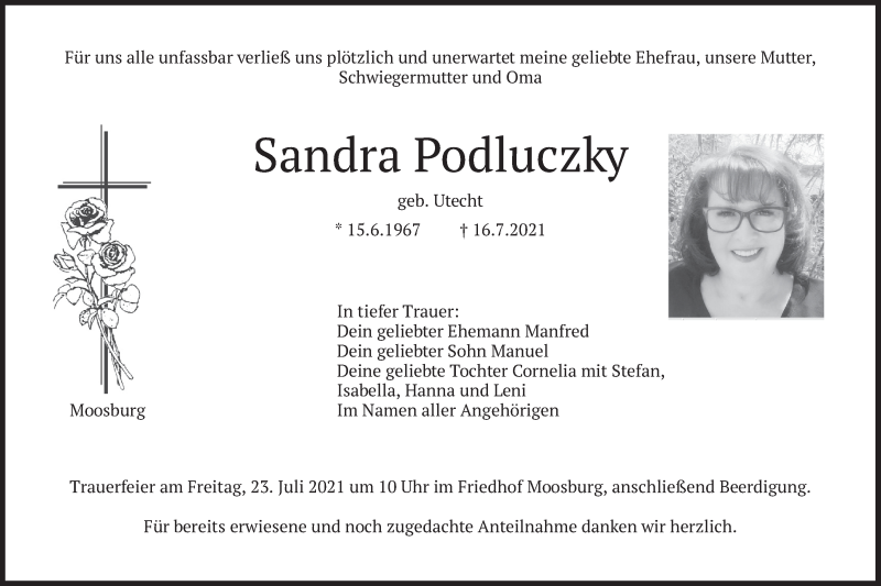  Traueranzeige für Sandra Podluczky vom 20.07.2021 aus merkurtz