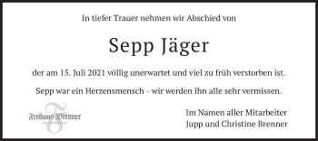 Traueranzeige von Sepp Jäger von merkurtz