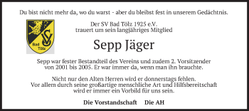 Traueranzeige von Sepp Jäger von merkurtz