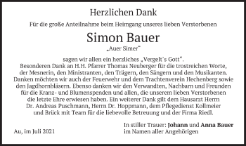 Traueranzeige von Simon Bauer von merkurtz