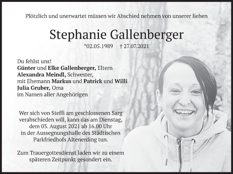  Traueranzeige für Stephanie Gallenberger vom 31.07.2021 aus merkurtz