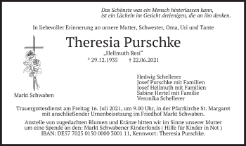 Traueranzeige von Theresia Purschke von merkurtz