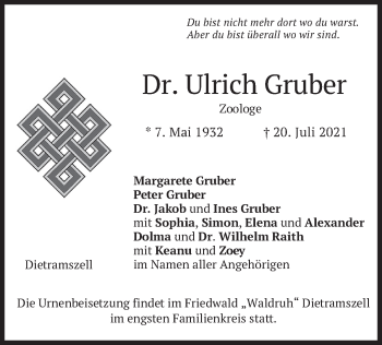 Traueranzeige von Ulrich Gruber von merkurtz