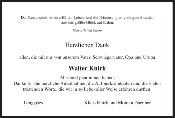 Traueranzeige von Walter Knirk von merkurtz