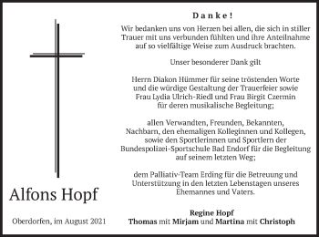 Traueranzeige von Alfons Hopf von merkurtz