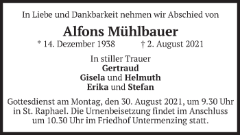 Traueranzeige von Alfons Mühlbauer von merkurtz