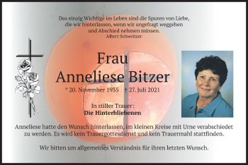 Traueranzeige von Anneliese Bitzer von merkurtz