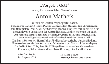 Traueranzeige von Anton Matheis von merkurtz