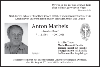 Traueranzeige von Anton Matheis von merkurtz