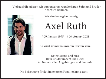 Traueranzeige von Axel Ruth von merkurtz