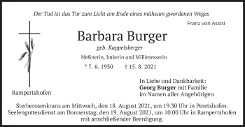 Traueranzeige von Barbara Burger von merkurtz