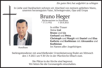 Traueranzeige von Bruno Heger von merkurtz