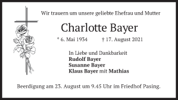 Traueranzeige von Charlotte Bayer von merkurtz