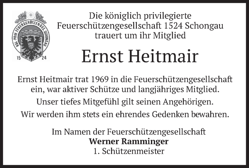  Traueranzeige für Ernst Heitmair vom 07.08.2021 aus merkurtz