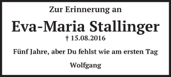 Traueranzeige von Eva-Maria Stallinger von merkurtz