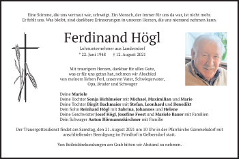 Traueranzeige von Ferdinand Högl von merkurtz
