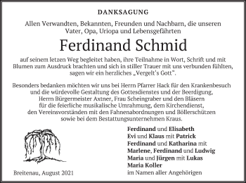Traueranzeige von Ferdinand Schmid