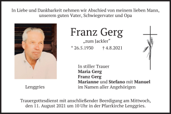 Traueranzeige von Franz Gerg von merkurtz